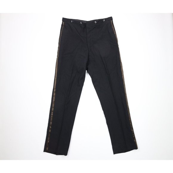 Vintage 30s Bespoke Mens 36x33 Wool Blend Tuxedo Dress Pants Trousers Black USA